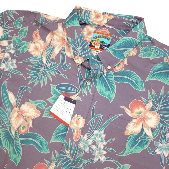 Reyn Spooner Shirt Mens‎ 2XL Purple Hawaiian Floral Stretch Short Sleeve Aloha